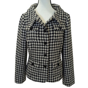 S&D Wool Houndstooth Tailored Jacket Quiet Luxury Dark Academia Parisian Chic M
